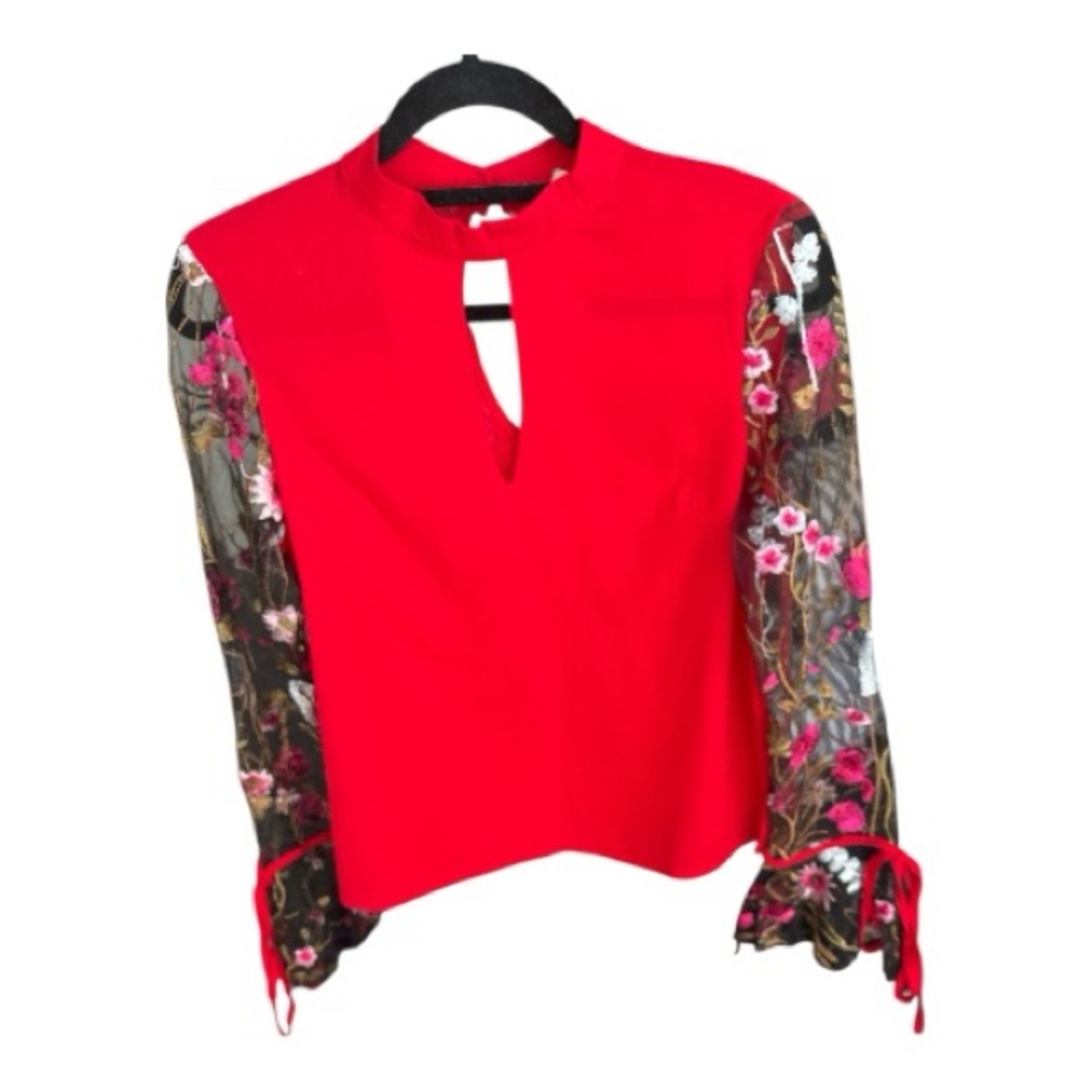 Elegant Red Floral Sleeve Women's Top
